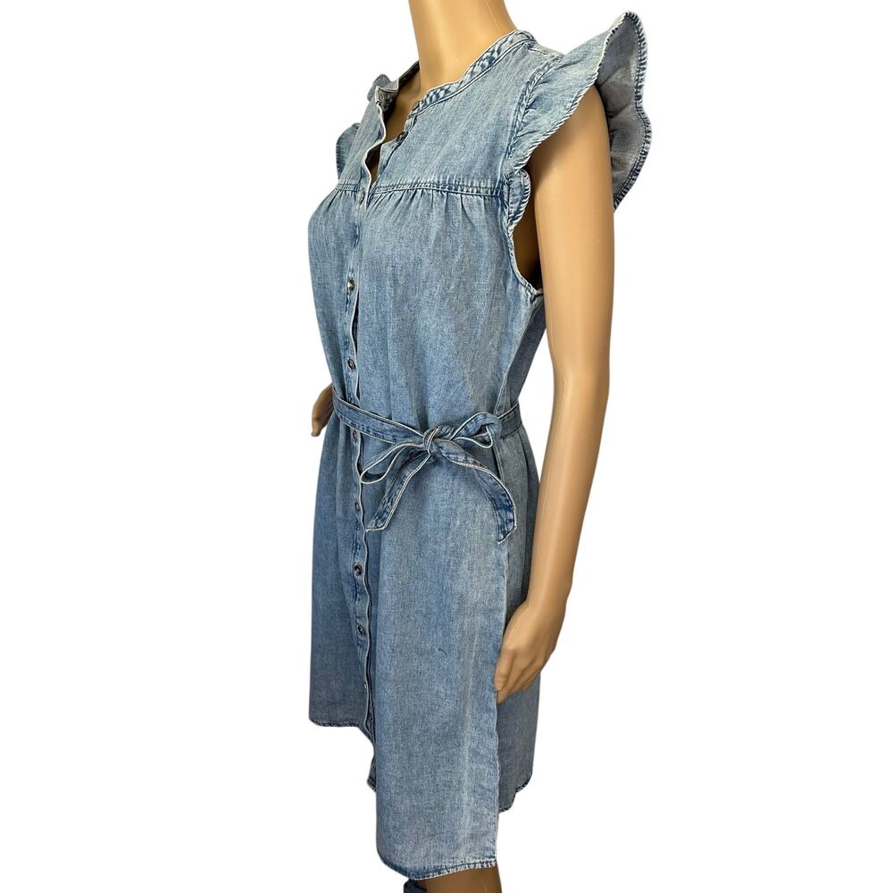 NWT J. Crew Ruffle Sleeve Denim Mini Dress English Blue Wash CK540 Size 12 - Picture 5 of 13